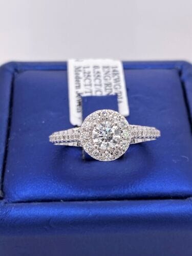 14k White Gold 1.25 CT Diamond Halo Engagement Ring, Size 7, 4.4g