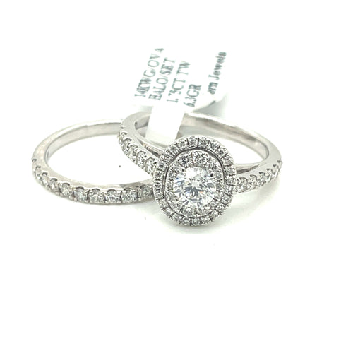 14k White Gold 1.75 CT Diamond Oval Halo Engagement Ring set, Size 7