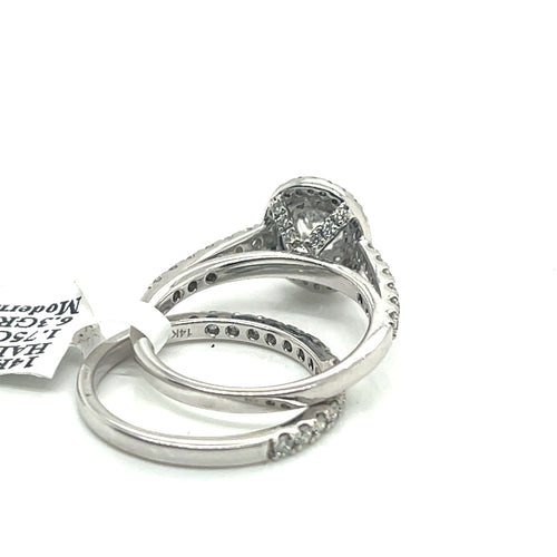 14k White Gold 1.75 CT Diamond Oval Halo Engagement Ring set, Size 7