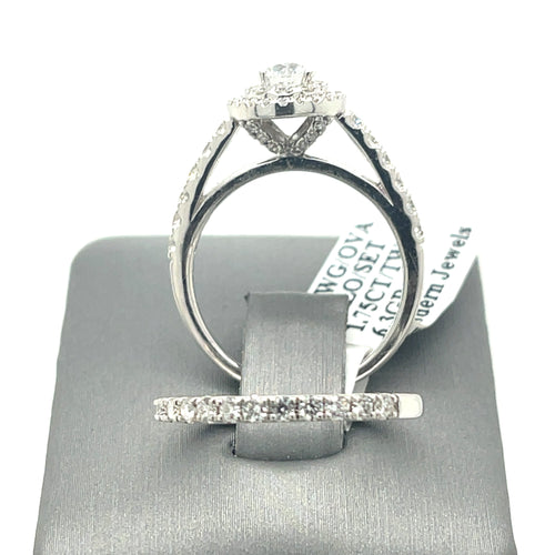 14k White Gold 1.75 CT Diamond Oval Halo Engagement Ring set, Size 7
