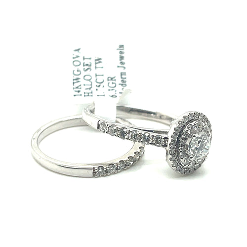 14k White Gold 1.75 CT Diamond Oval Halo Engagement Ring set, Size 7