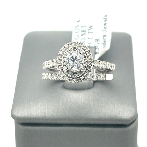 14k White Gold 1.75 CT Diamond Oval Halo Engagement Ring set, Size 7