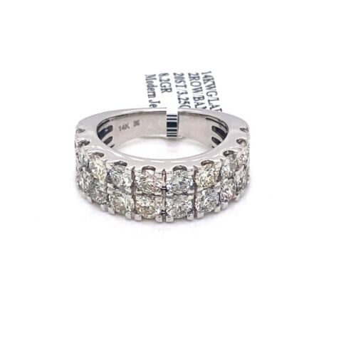 14k White Gold 3.25 CT Diamond 2 Row Ladies Band, 8.2g, Size 7