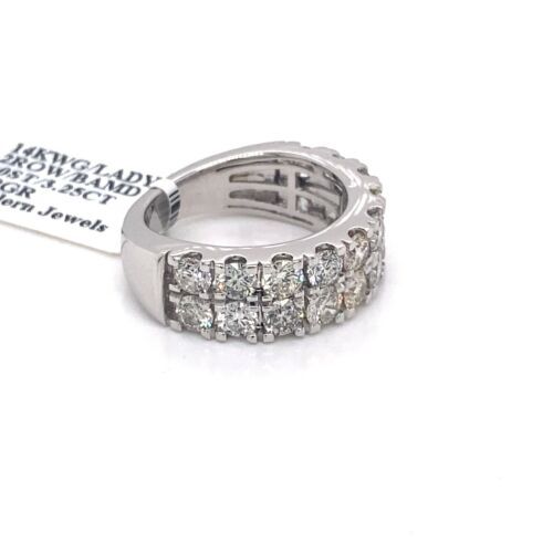 14k White Gold 3.25 CT Diamond 2 Row Ladies Band, 8.2g, Size 7
