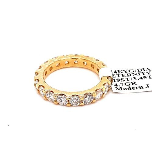 14K Yellow Gold 3.45 CT Diamond Eternity Band, 4.7gm, Size 7,