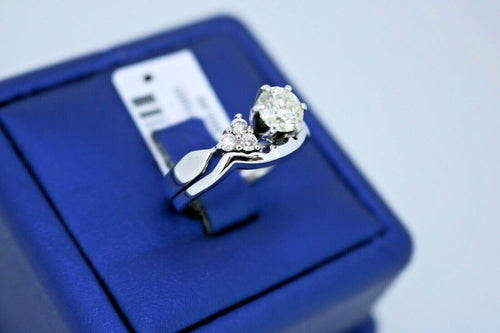 14k White Gold 1.00 CT Diamond Engagement Ring Set, 6.4gm, Size 5.5
