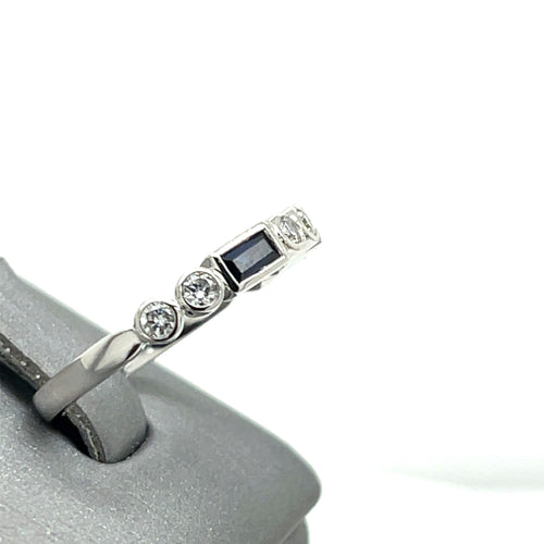 14K White Gold 0.75 CT Diamond & Sapphire Band, 2.6gm, Size 6.25