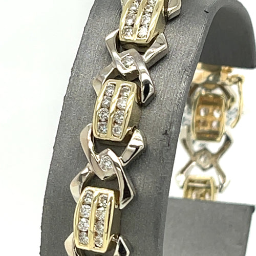 14k Two Tone Gold 2.50 CT Ladies Diamond Bracelet, 7.5", 25.2g