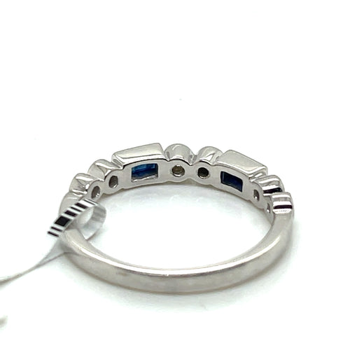 14K White Gold 0.75 CT Diamond & Sapphire Band, 2.6gm, Size 6.25