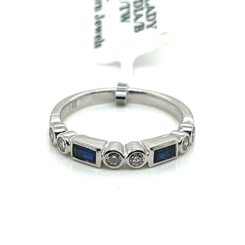 14K White Gold 0.75 CT Diamond & Sapphire Band, 2.6gm, Size 6.25