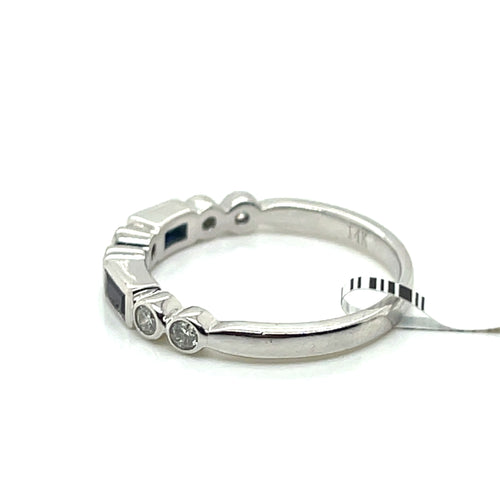 14K White Gold 0.75 CT Diamond & Sapphire Band, 2.6gm, Size 6.25
