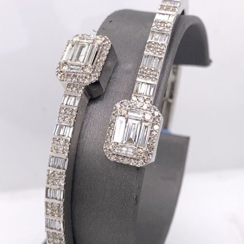 14k White Gold 5.46 CT Diamond Bangle Bracelet, 27.1g