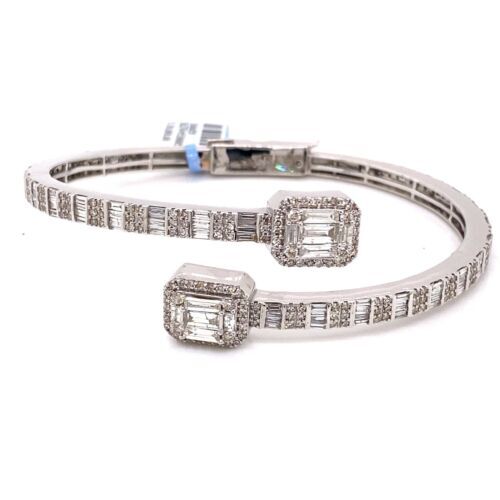 14k White Gold 5.46 CT Diamond Bangle Bracelet, 27.1g