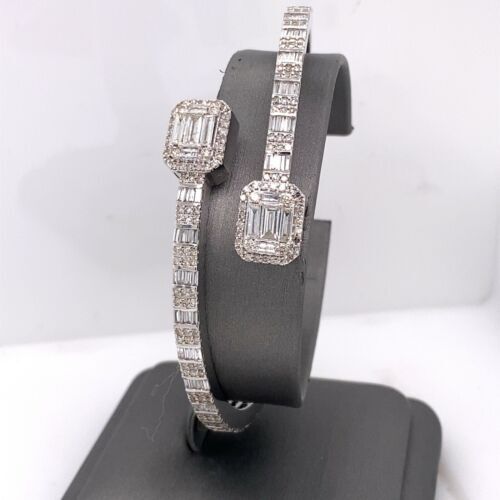 14k White Gold 5.46 CT Diamond Bangle Bracelet, 27.1g