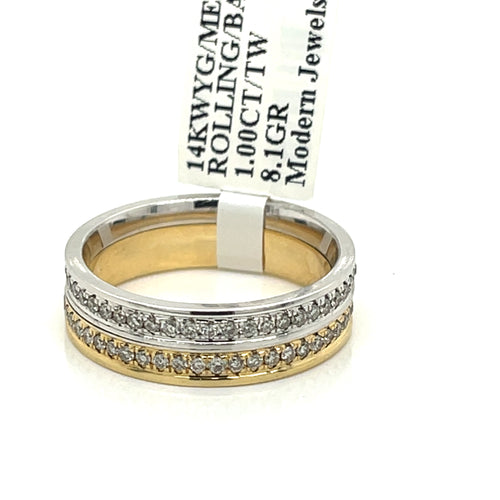 14k Multi Tone Gold 1.00 CT Diamond Men's rolling Band,  8.1g, Size 9.75