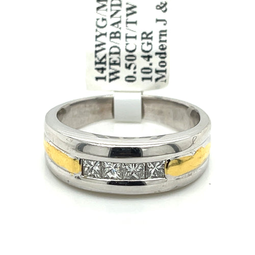 14k Yellow White Gold 0.50 CT Diamond Men's Wedding Band, 10.4g, Size 9