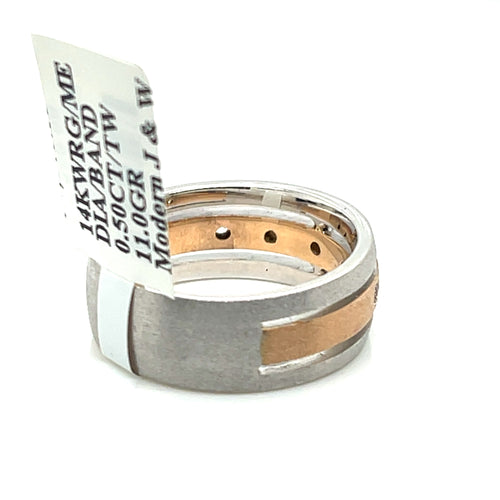 14k Rose/White Gold 0.50 CT Diamond Men's Band, 11gm, Size 10,