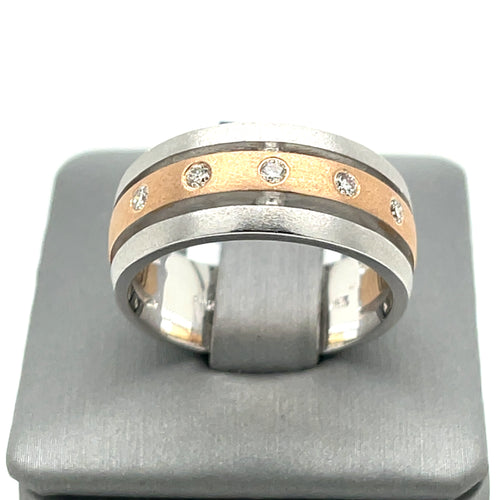 14k Rose/White Gold 0.50 CT Diamond Men's Band, 11gm, Size 10,