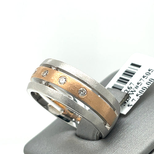 14k Rose/White Gold 0.50 CT Diamond Men's Band, 11gm, Size 10,