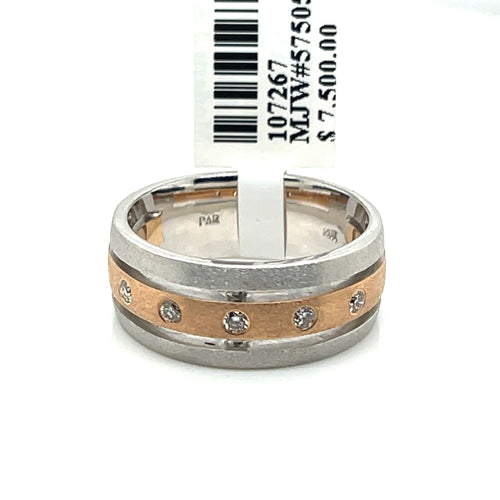 14k Rose/White Gold 0.50 CT Diamond Men's Band, 11gm, Size 10,