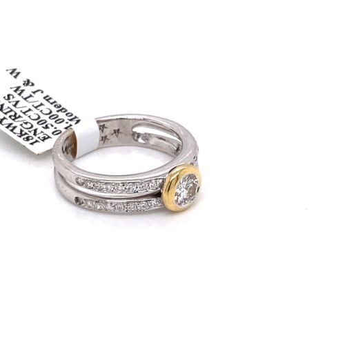 18k Two Tone Gold 1.00 CT Diamond Engagement Ring, 5.3g, Size 5.75