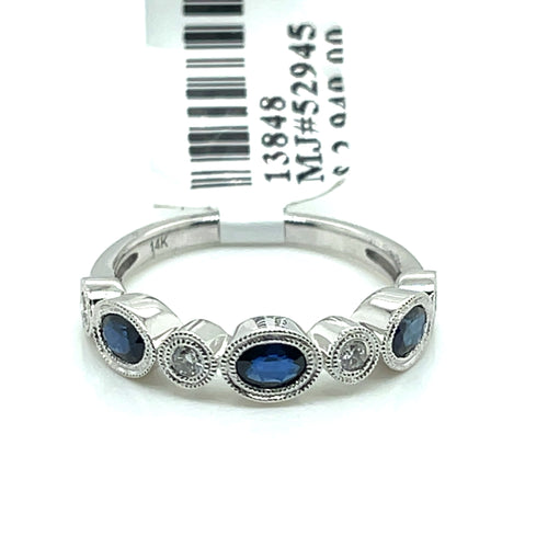 14K White Gold 0.85 CT Diamond & Sapphire Band, 2.7gm, Size