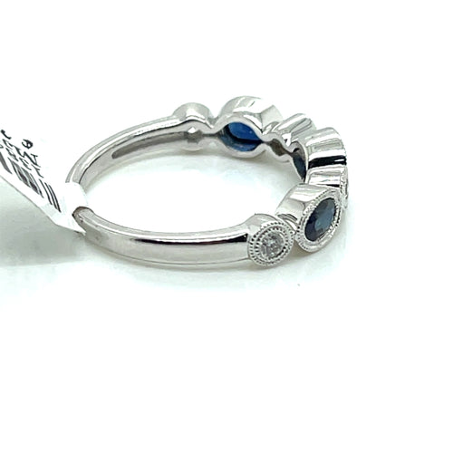 14K White Gold 0.85 CT Diamond & Sapphire Band, 2.7gm, Size