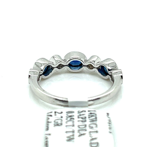 14K White Gold 0.85 CT Diamond & Sapphire Band, 2.7gm, Size