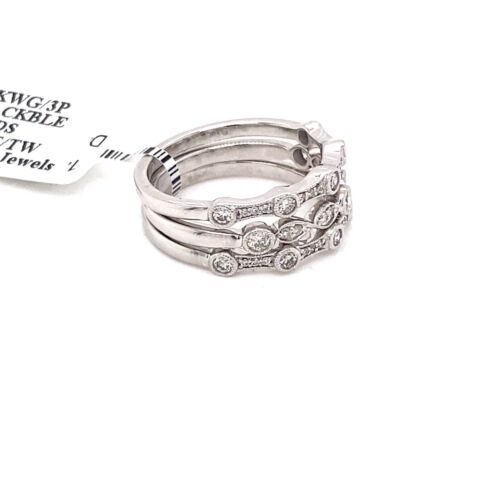 14k White Gold 1.25 CT Diamond Stackable Bands, 6.1g, Size 6.75