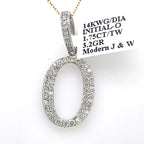 14K White Gold 1.75Ct Round Diamond Initial O Pendant 1.34", 3.2G