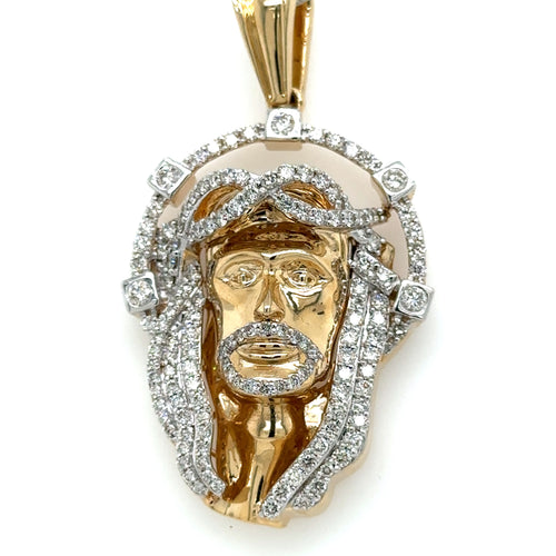 14k Yellow Gold 8.50 CT Diamond Jesus Head Pendant, 27.6gm