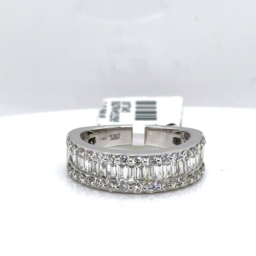 14k White Gold 1.85CT Baguette & Round Diamond Ring, 5.6gm, size 7.25