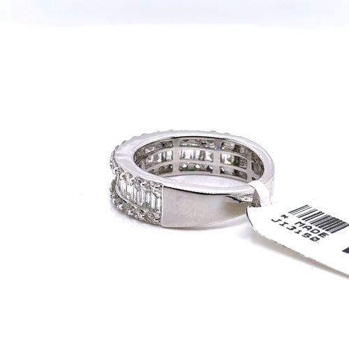 14k White Gold 1.85CT Baguette & Round Diamond Ring, 5.6gm, size 7.25