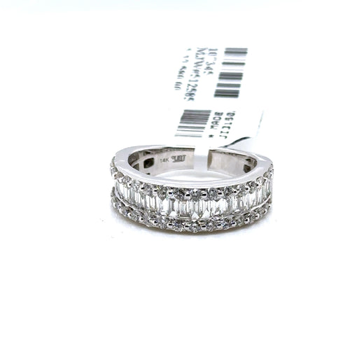 14k White Gold 1.85CT Baguette & Round Diamond Ring, 5.6gm, size 7.25