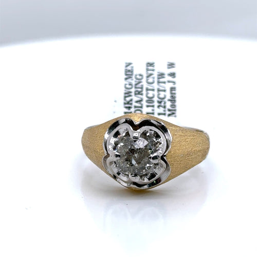 14k Multi Gold 1.25 CT Old Mine Cut Mens Diamond Ring, 11.9g, Size 12.25
