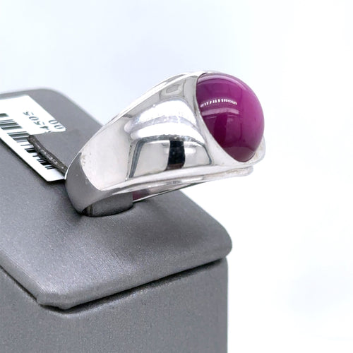 14k White Gold Men's Star Ruby Band, 14.7gm, Size 10.75