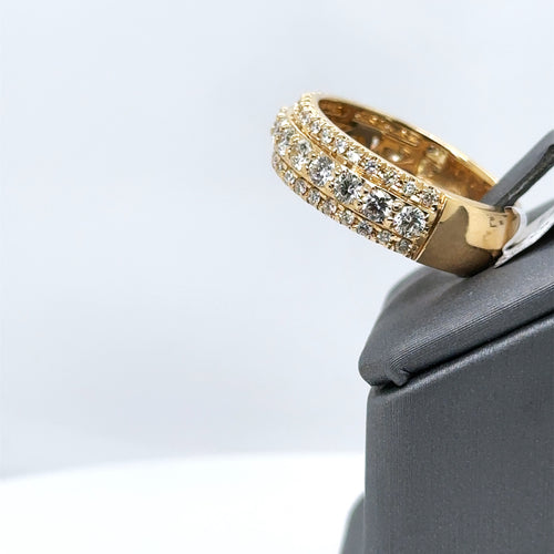 14k Yellow Gold 2.00 CT 3 Row Diamond Round Cut Band, 9.0gm, Size 10