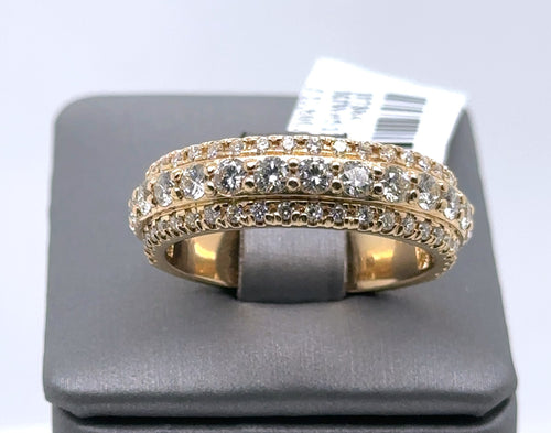 14k Yellow Gold 2.00 CT 3 Row Diamond Round Cut Band, 9.0gm, Size 10