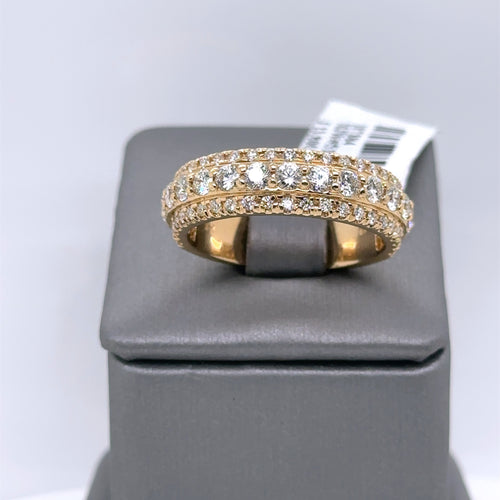 14k Yellow Gold 2.00 CT 3 Row Diamond Round Cut Band, 9.0gm, Size 10