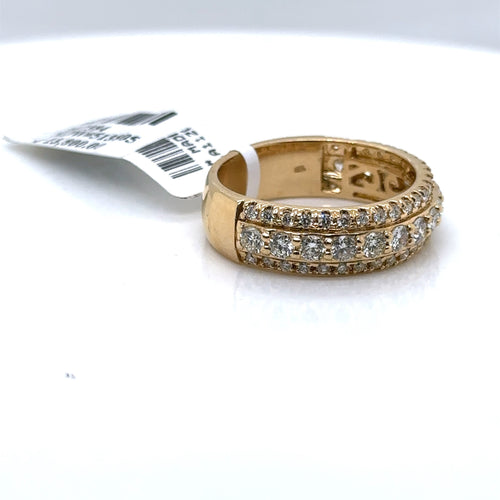 14k Yellow Gold 2.00 CT 3 Row Diamond Round Cut Band, 9.0gm, Size 10