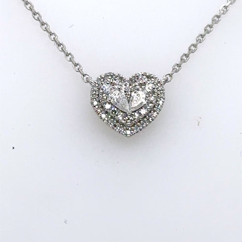 10k White Gold 0.45 CT Diamond Heart Pendant Necklace, 2.4gm