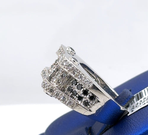 14k White Gold 1.00 CT Black & White Diamond Ring, 12.6gm, Size 6.50