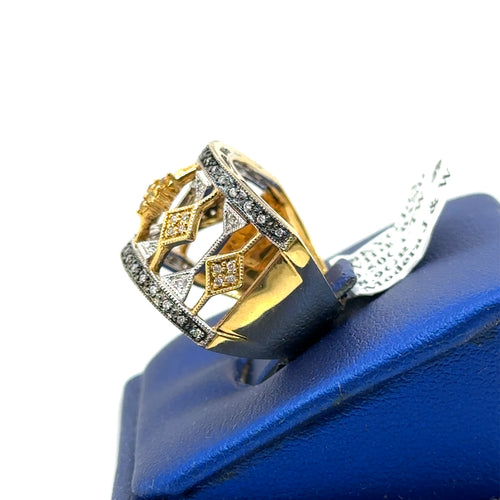 18K YELLOW GOLD 0.50CT LADIES DIAMOND WIDE BAND, 8.9gm