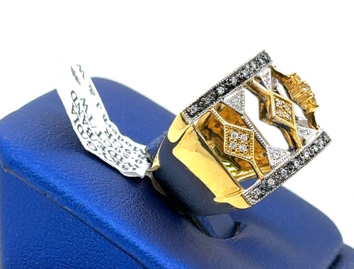 18K YELLOW GOLD 0.50CT LADIES DIAMOND WIDE BAND, 8.9gm