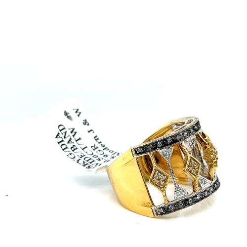 18K YELLOW GOLD 0.50CT LADIES DIAMOND WIDE BAND, 8.9gm