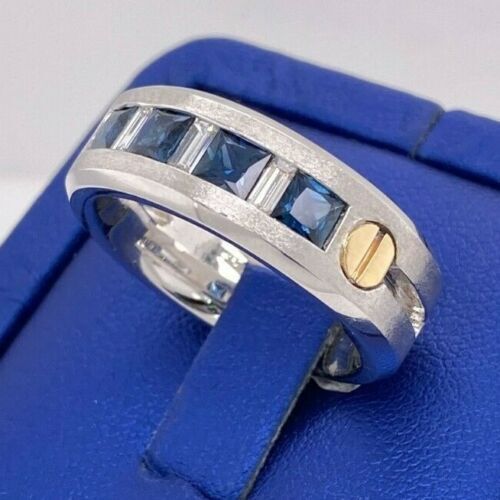 14k Two Tone Gold 2.50 CT Diamond & Sapphire Men's Band, 16.4gm