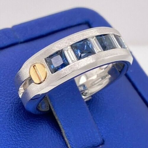 14k Two Tone Gold 2.50 CT Diamond & Sapphire Men's Band, 16.4gm
