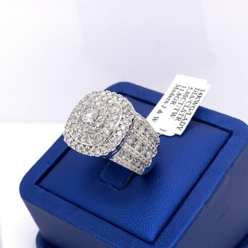 14k White Gold 5.00 CT Diamond Cluster Ladies Ring, 11.8g, Size 8
