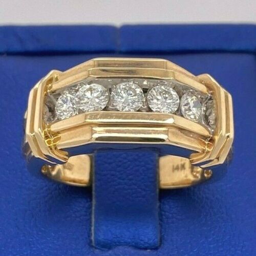 14k Yellow Gold 1.25 CT Diamond Men's Wedding Band, 13.2 g