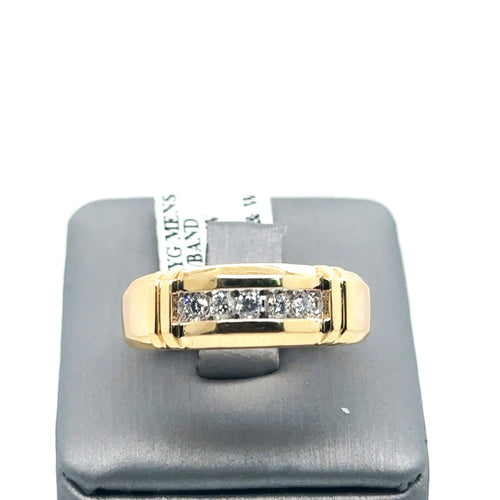 14k Yellow Gold 0.35 CT Diamond Men's Wedding Band, 4.4g, Size 10.75